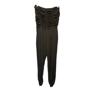 Heart & Hips Jumpsuit Womens Large Green Strapless Ruched Legs Stretch Casual